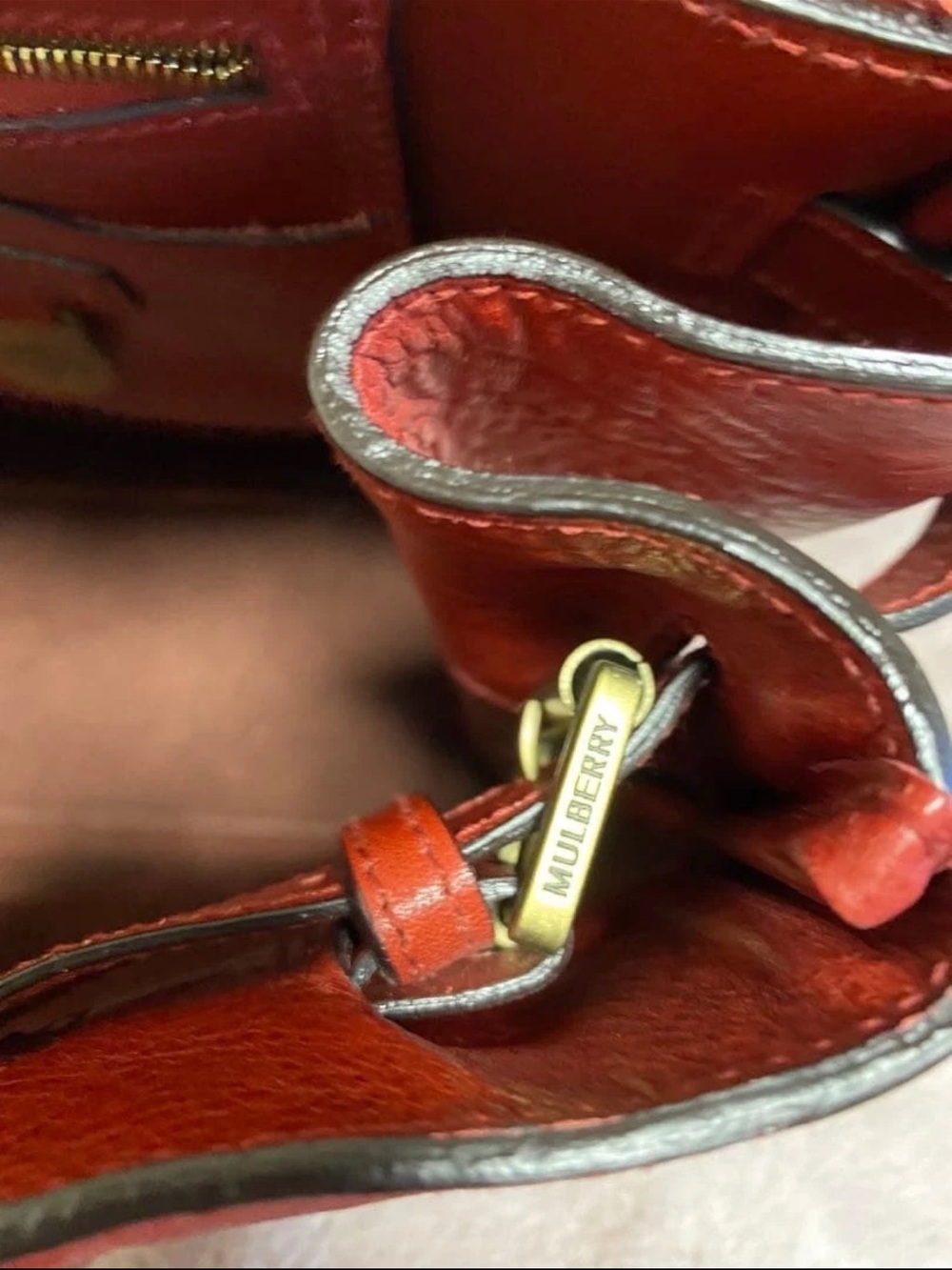 Mulberry Two-Tone Red and Orange Leather Satchel - Picture 5 of 10